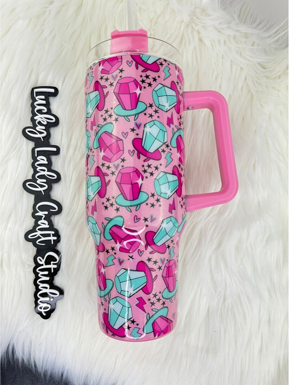 Handmade - Ring Pop Stainless Steel Handled Tumbler - 40 oz 80s 90s epoxied